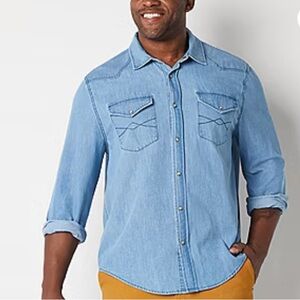 Frye & Co. Blue Chambray Pearl Snaps Long Sleeve Shirt In Drifter Wash 3XLT, NWT